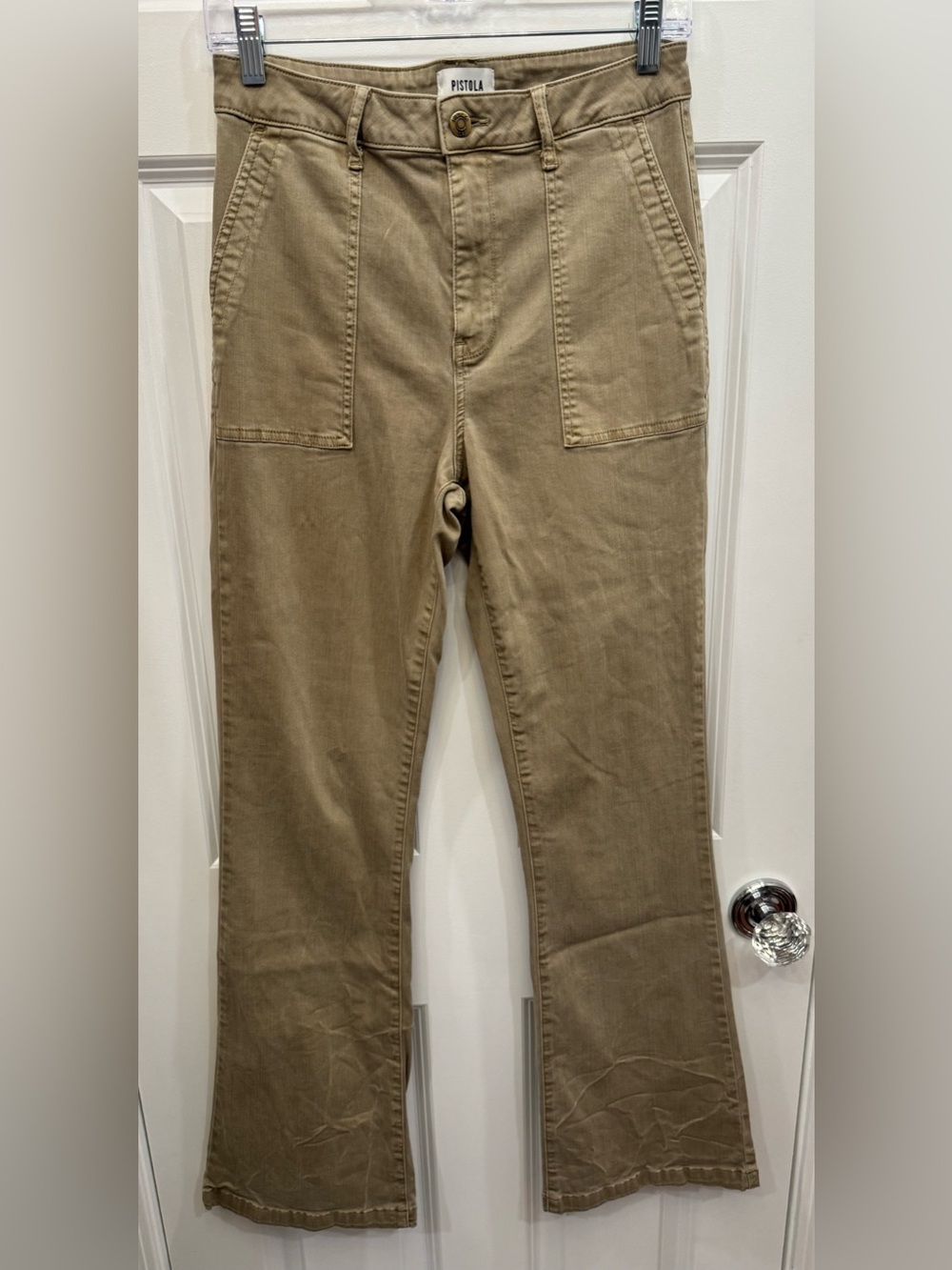 pistola Khaki Flare Wide-Leg Utility Jeans